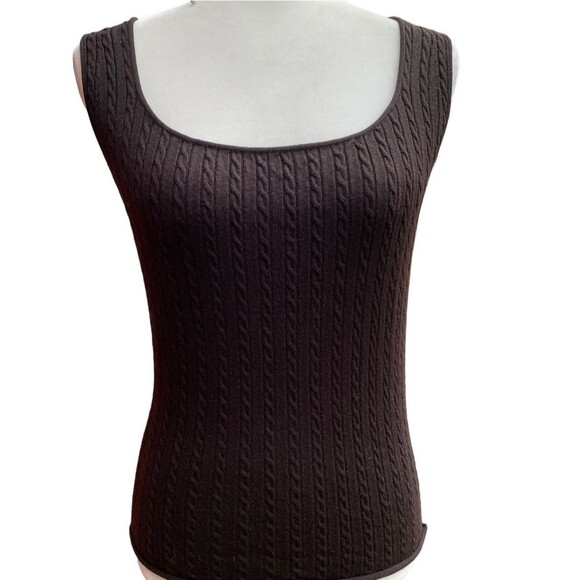 Vintage Armani Collezioni Cable Knit Virgin Wool Sweater Vest Brown Size 8/M - Picture 1 of 8